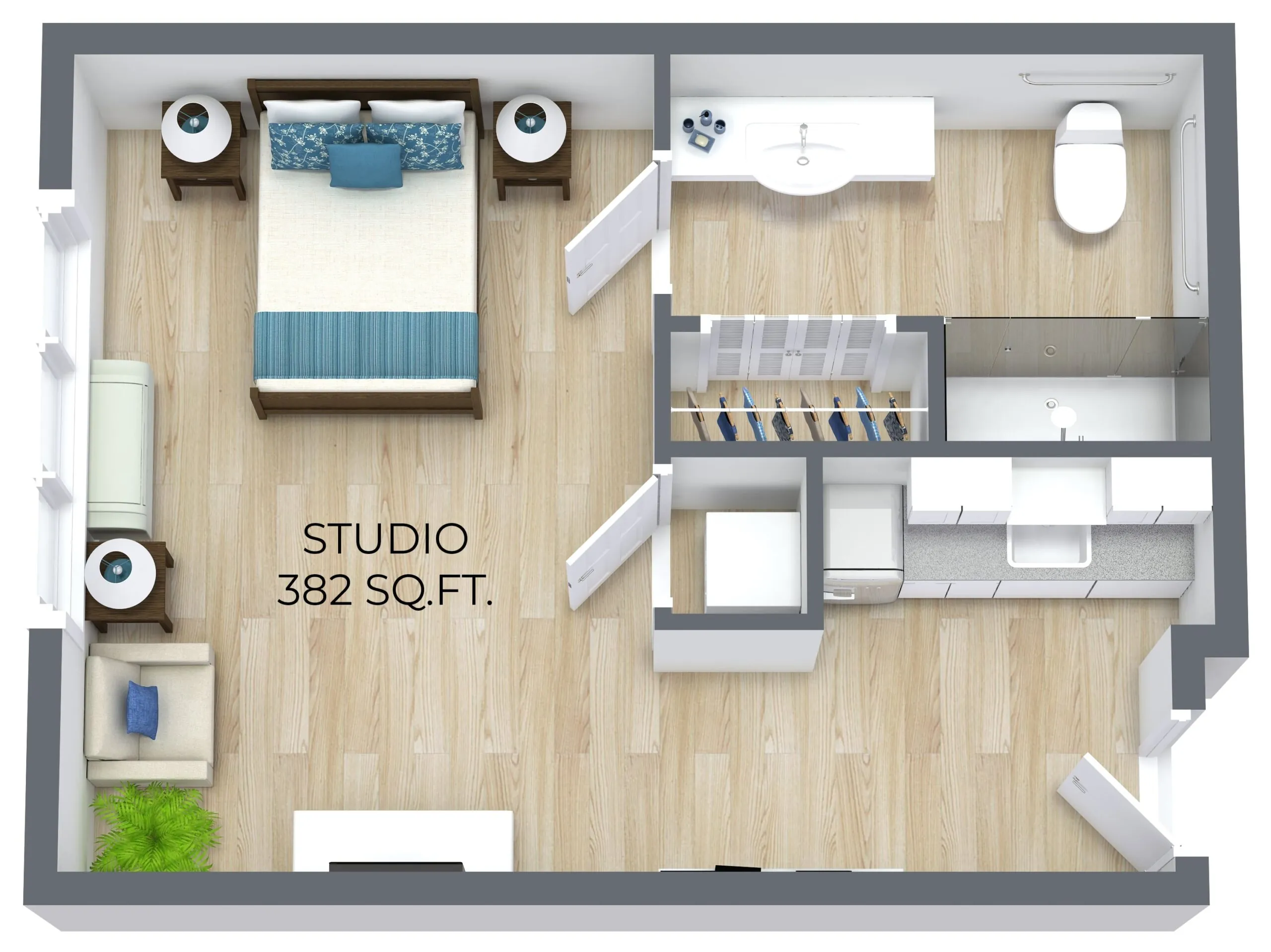Studio 382 sqft floor plan